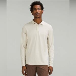 Lululemon Men Evolution Polo Shirt Heathered Natural Ivory Athleisure Active XL